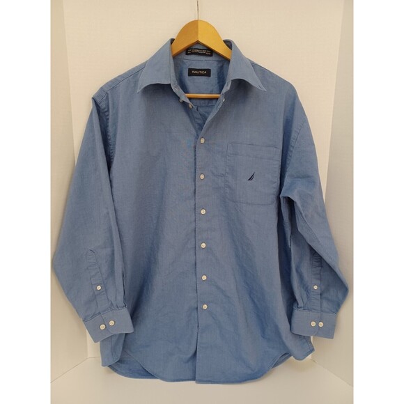 Nautica Shirt Mens 32/33 Blue Button Up Vintage Made in Hong Kong‎ 100% cotton - Picture 1 of 7